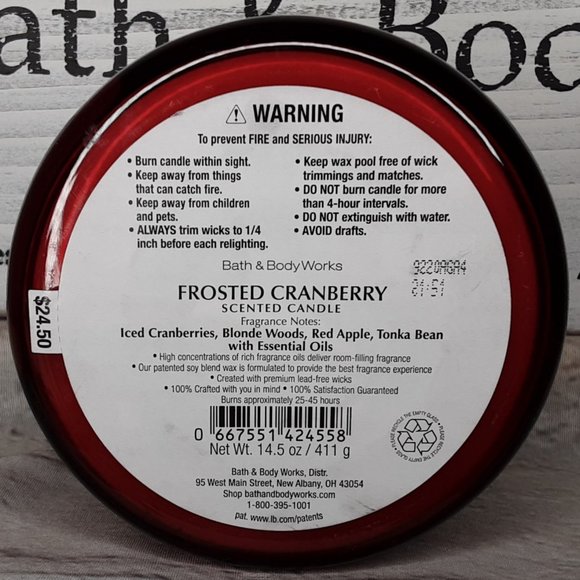 BATH & BODY WORKS HOME 'FROSTED CRANBERRY' 3~WICK CANDLE 'WHITE BARN' - Picture 4 of 7